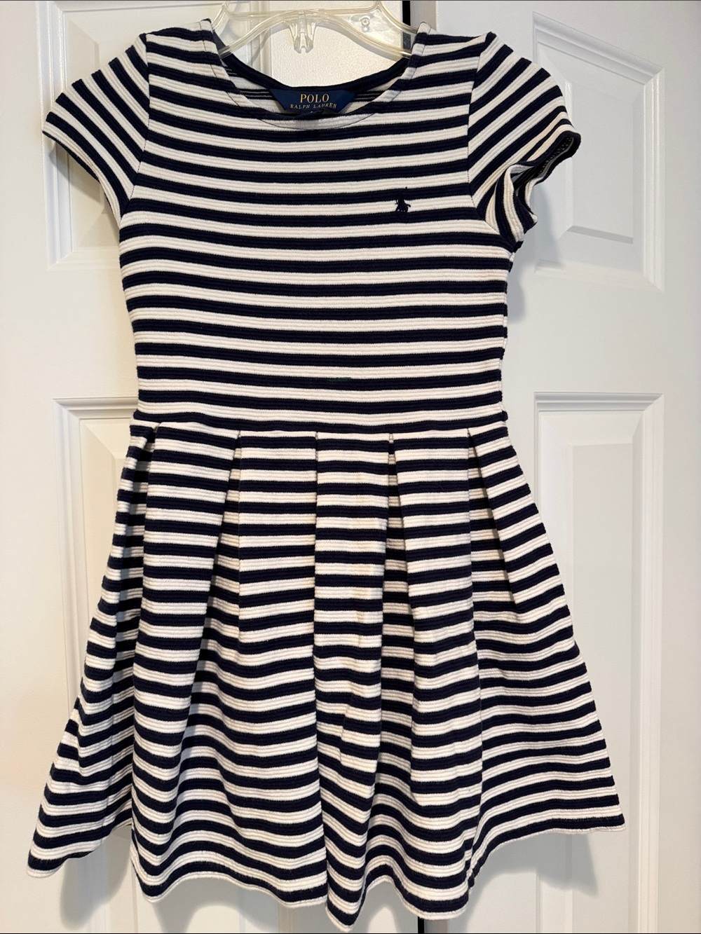 Polo by Ralph Lauren Navy and White Striped Fit-and-Flare Dress